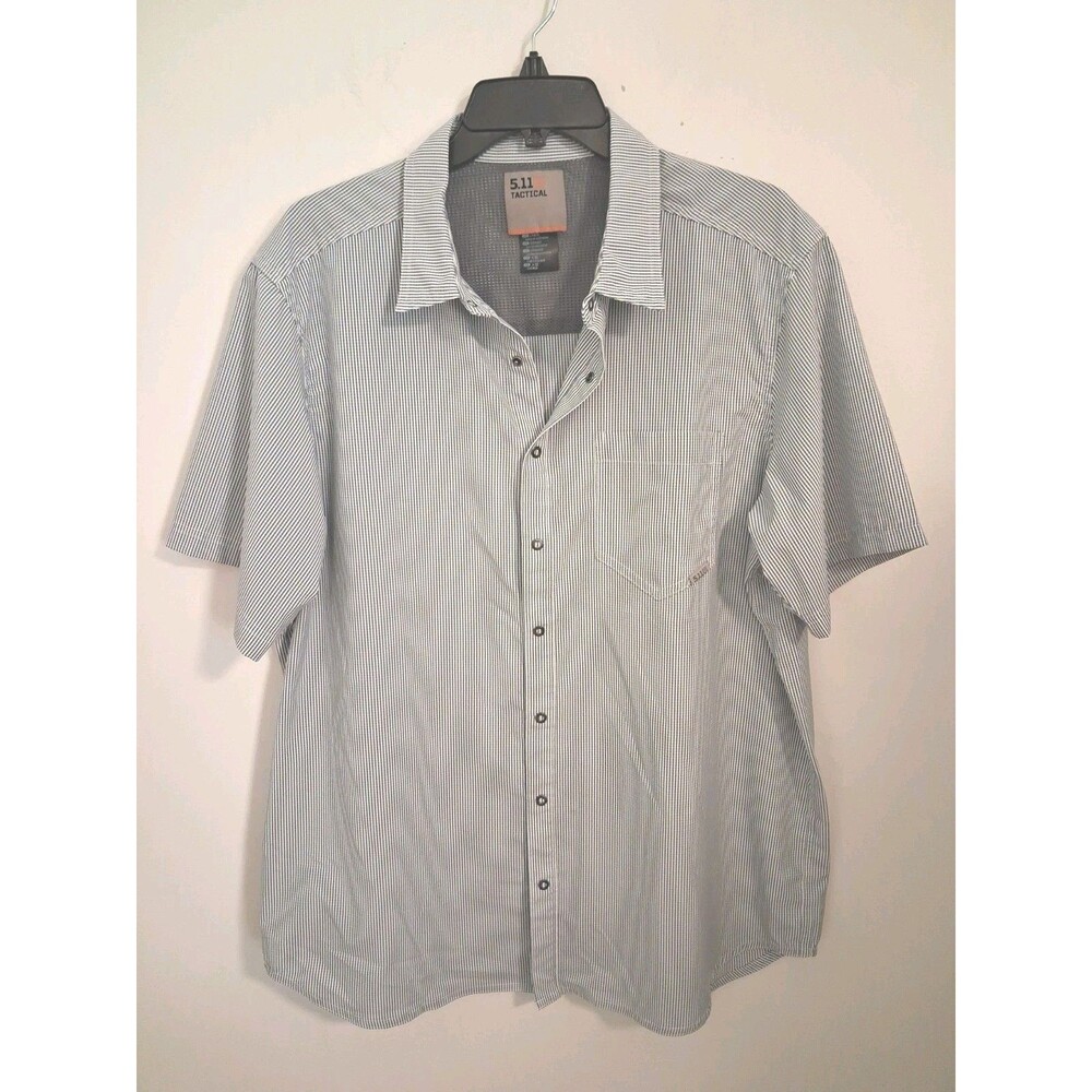 5.11 Tactical Series Polo Shirt Mens Large Gray Pinstripe Short Sleeve Workwear